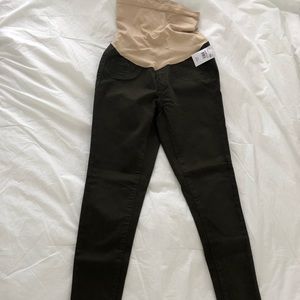 Olive green denim maternity jeans